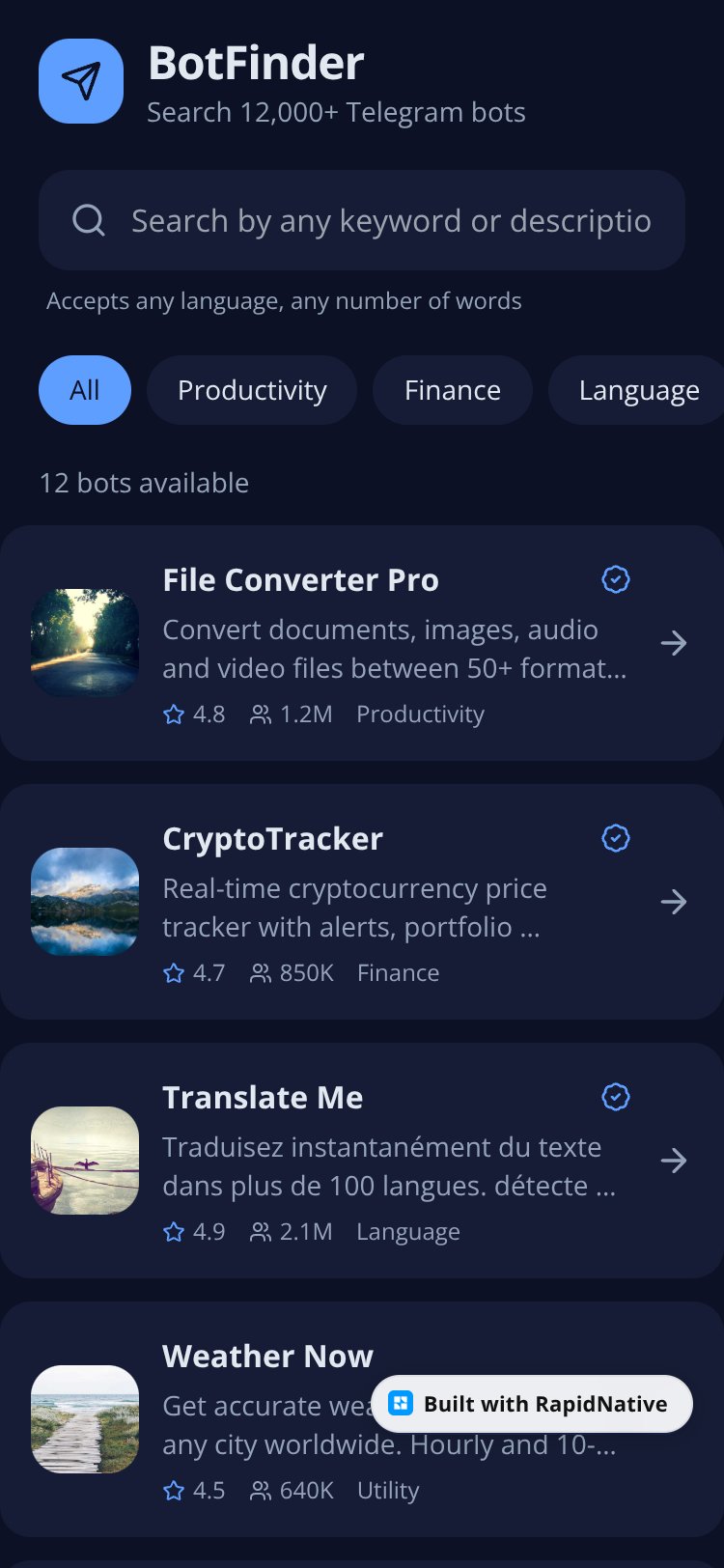 BotFinder screen 1