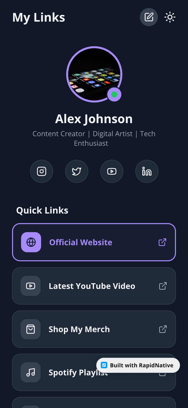 LinkBio screen 1