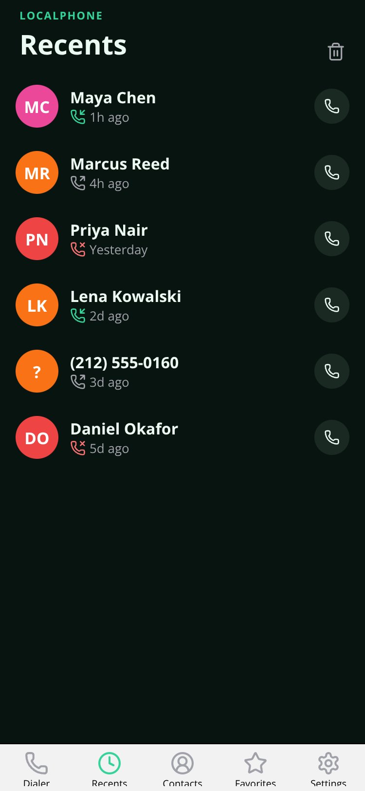 LocalPhone screen 1