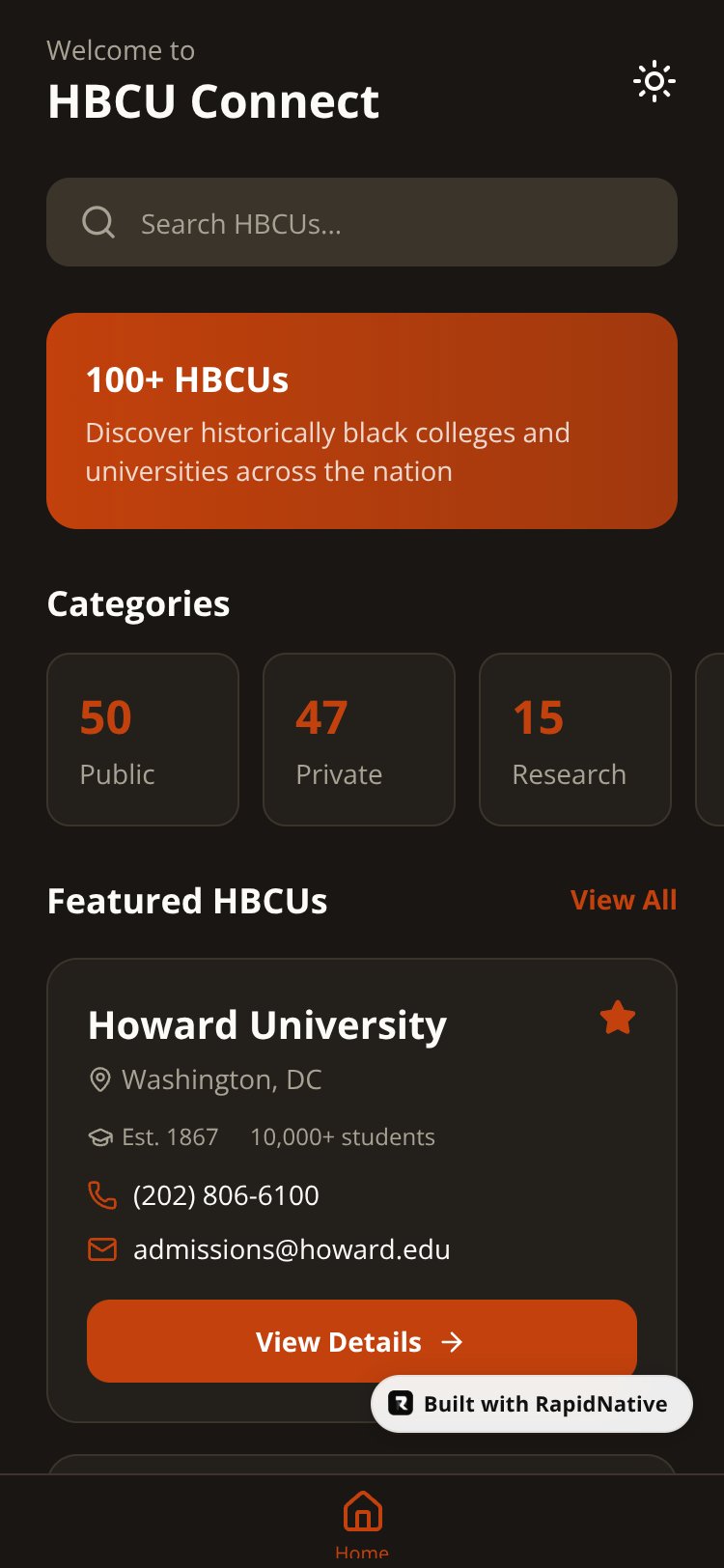 HBCU Connect screen 1
