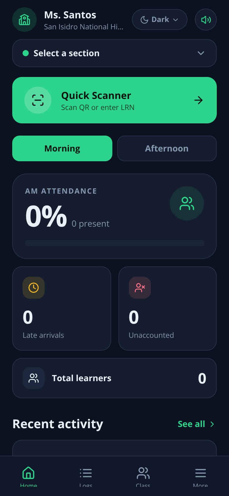 SchoolPass Attendance screen 2