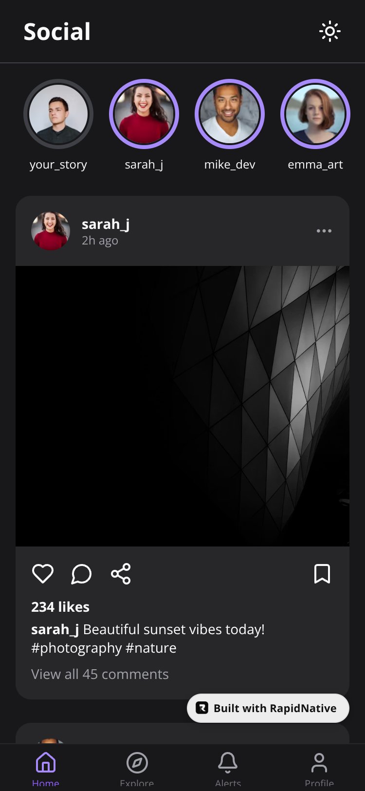 SocialApp screen 2