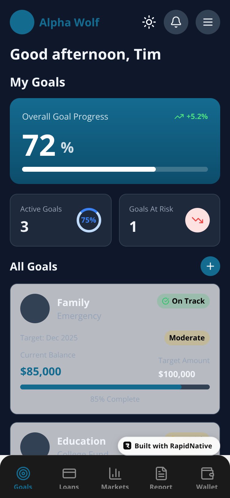 Alpha Wolf Goals screen 2