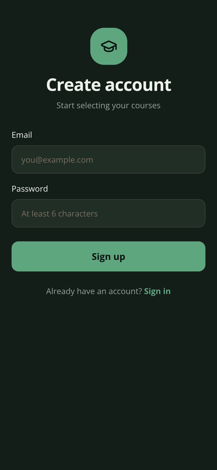 CourseSelect screen 1