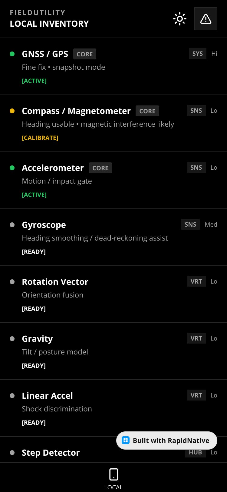 FieldUtility Console screen 1