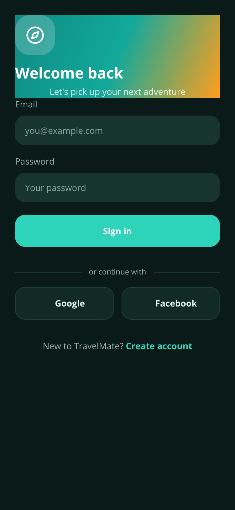 TravelMate screen 1