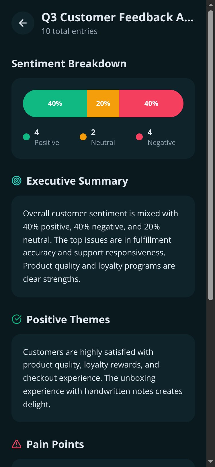 Feedback Analyzer screen 1