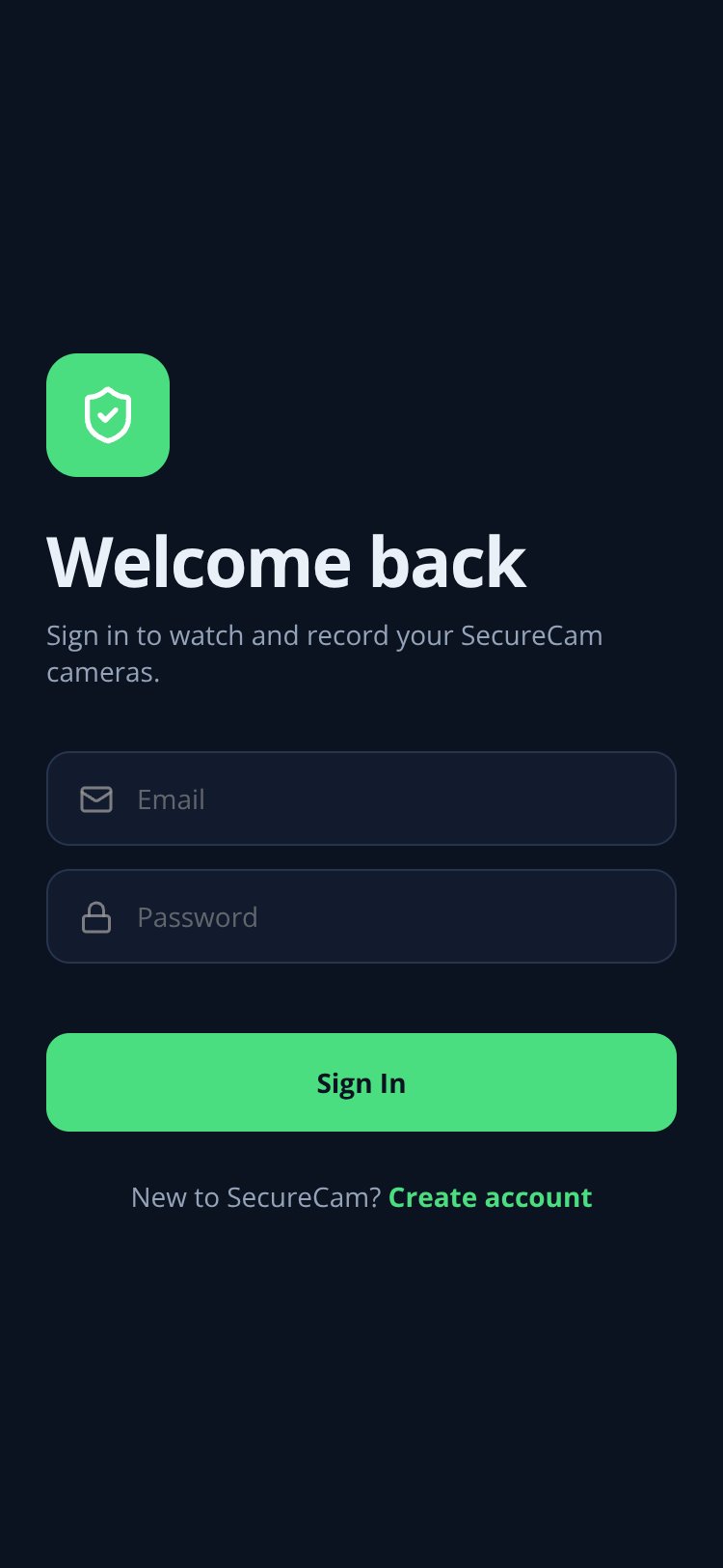 SecureCam screen 1