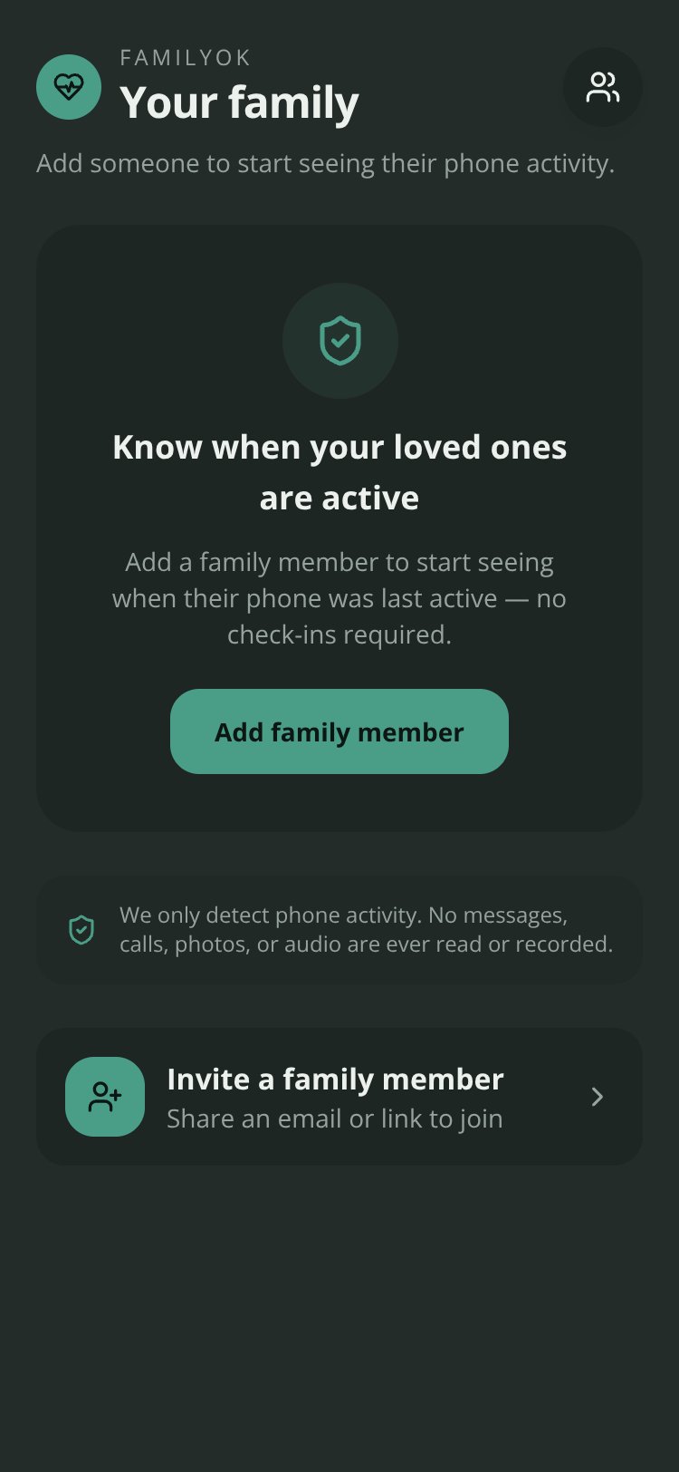 FamilyOK screen 1