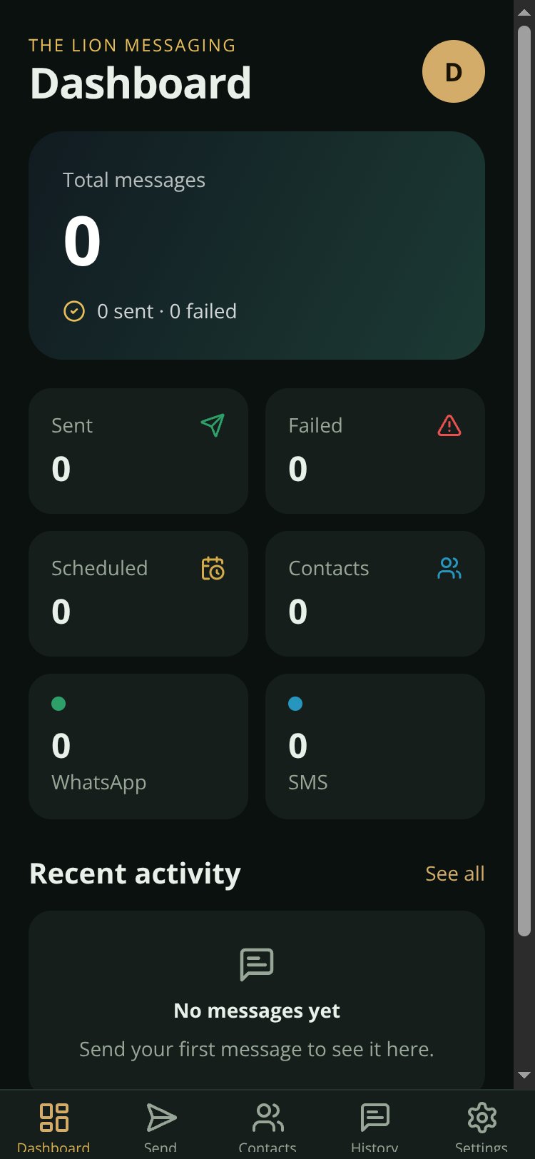 The Lion Messaging screen 3