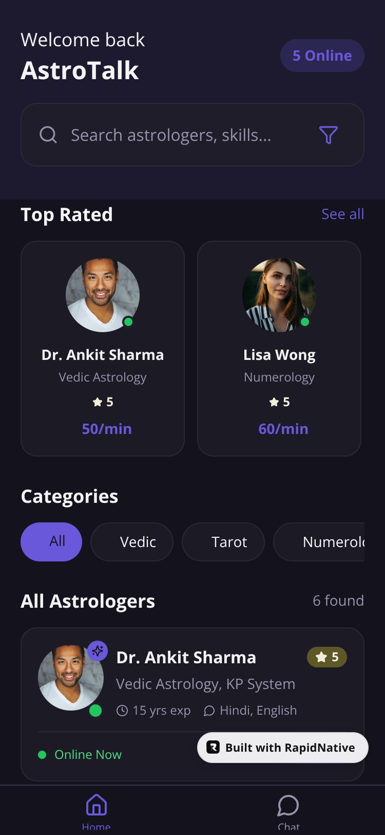 AstroTalk screen 1
