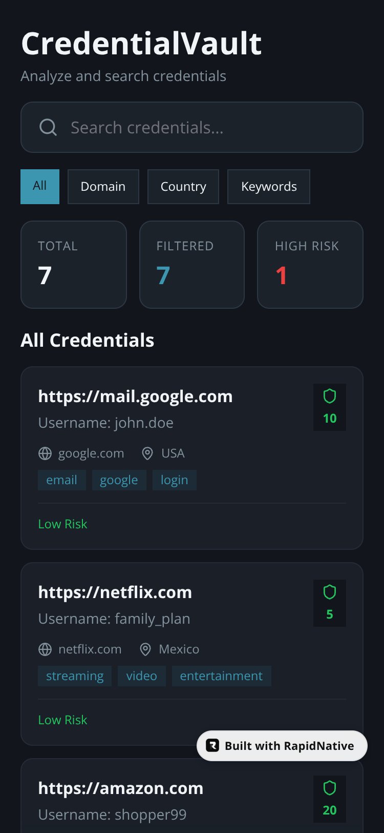 CredentialVault screen 1