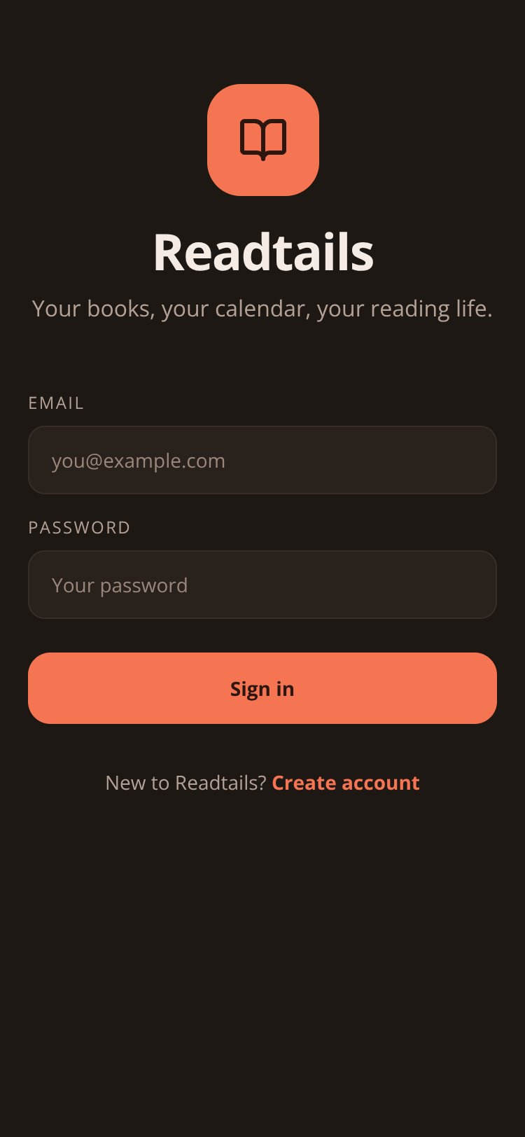 Readtails screen 1