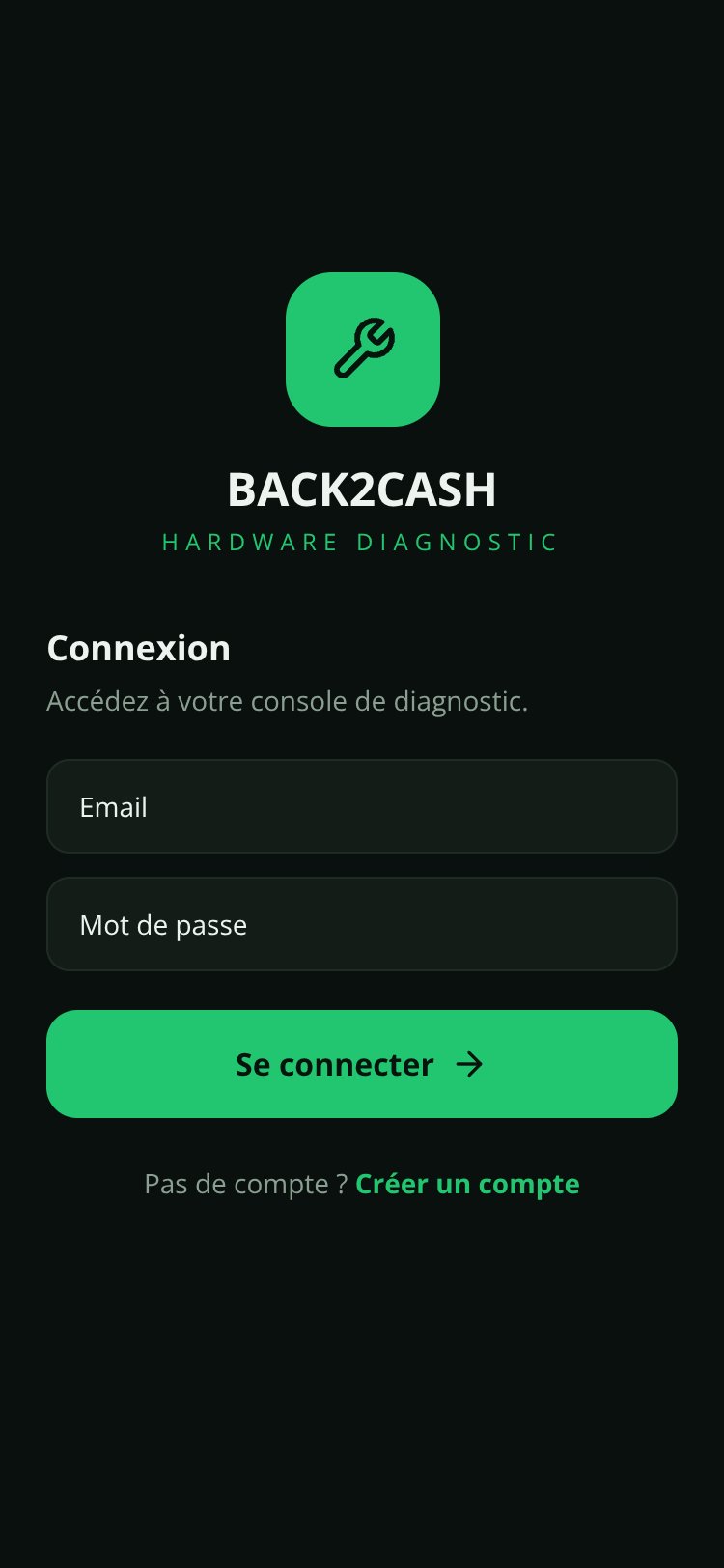 Back2Cash Diagnostic screen 1