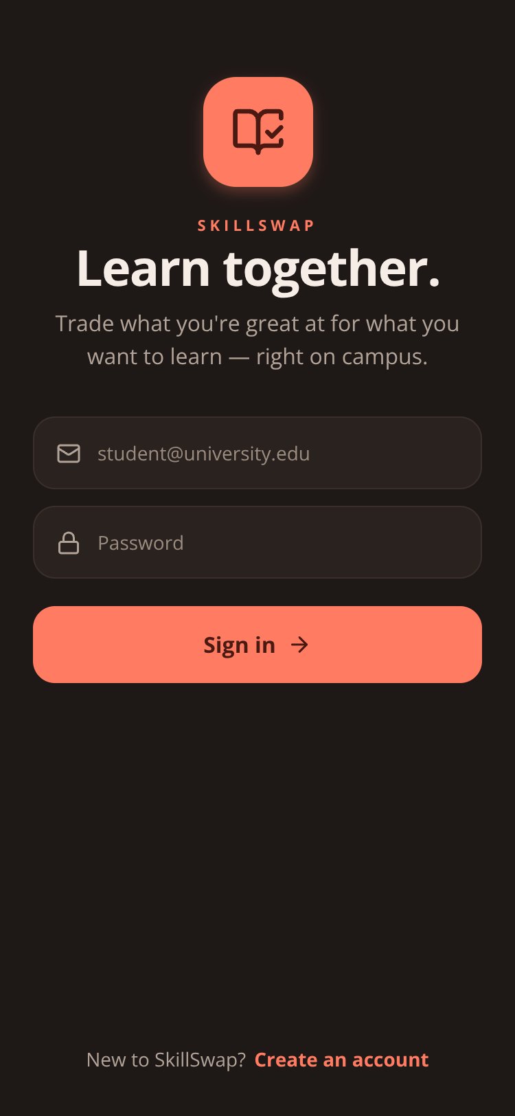 SkillSwap screen 1