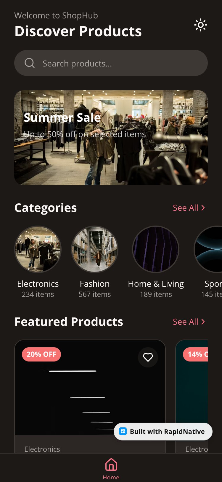EcommerceApp screen 1