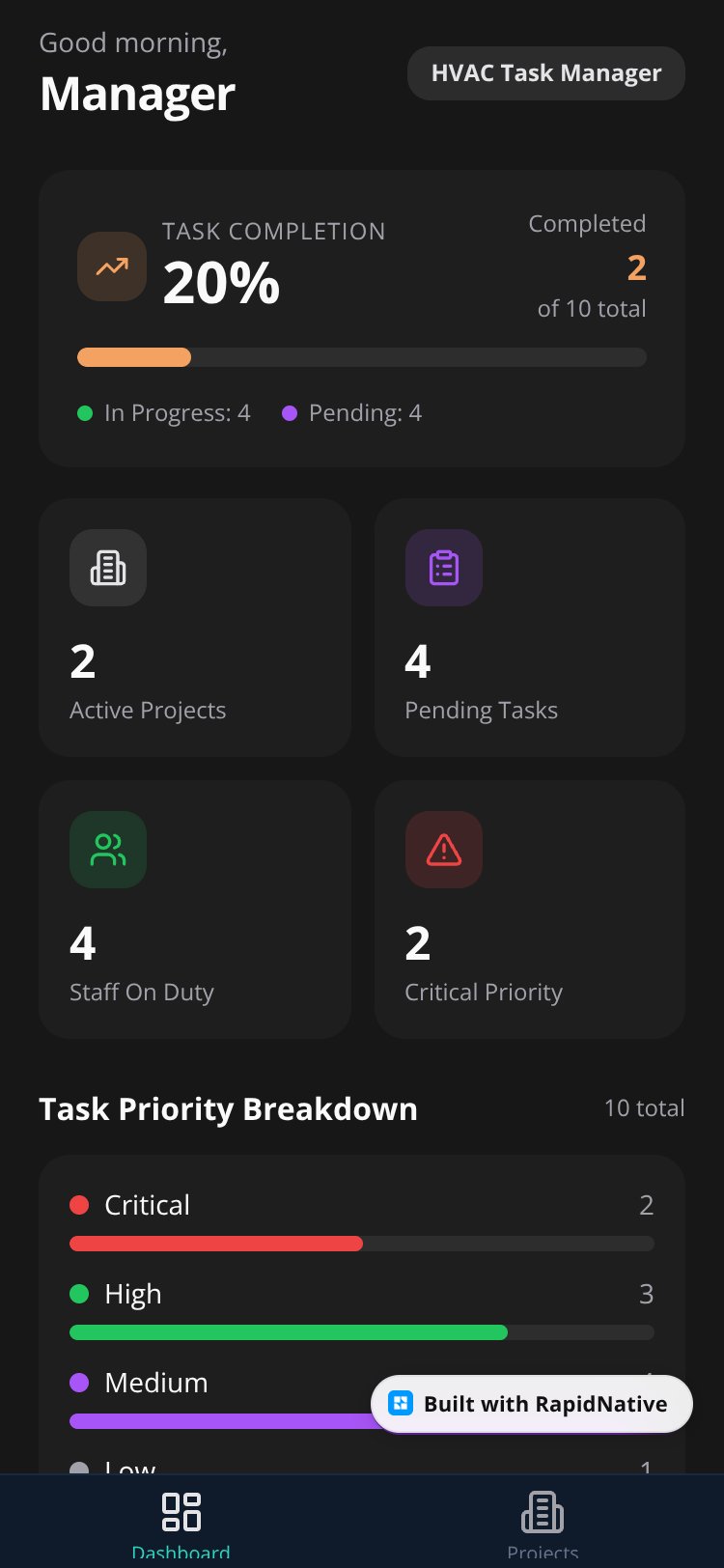 HVAC Task Manager screen 1