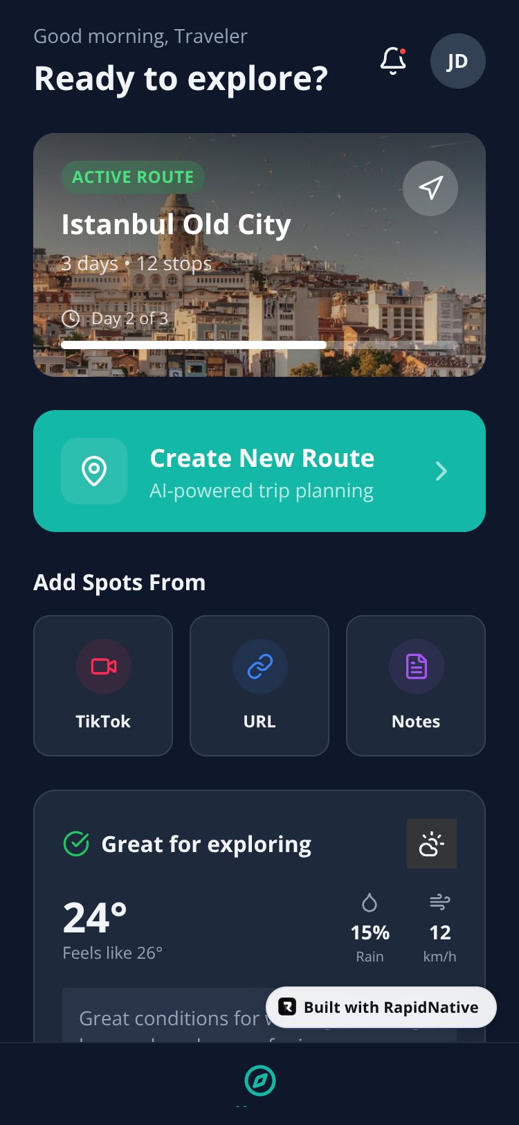 RouteWise screen 1
