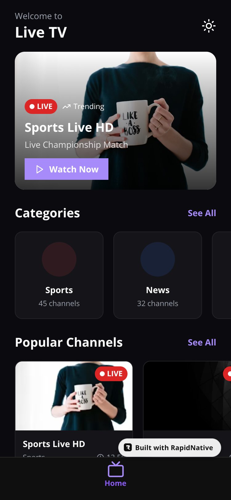 LiveTVApp screen 1