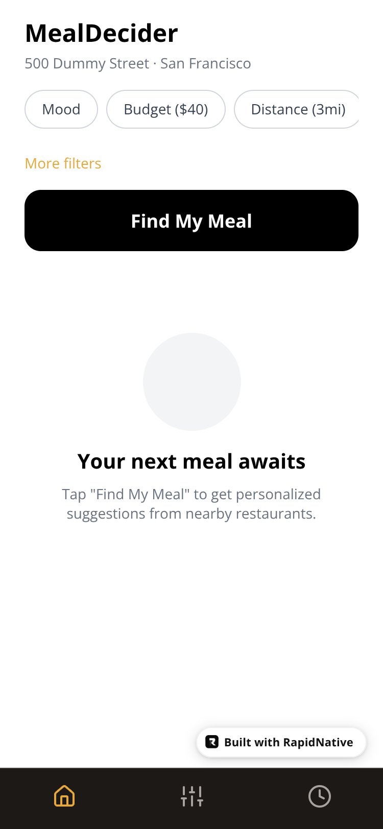 MealDecider screen 1