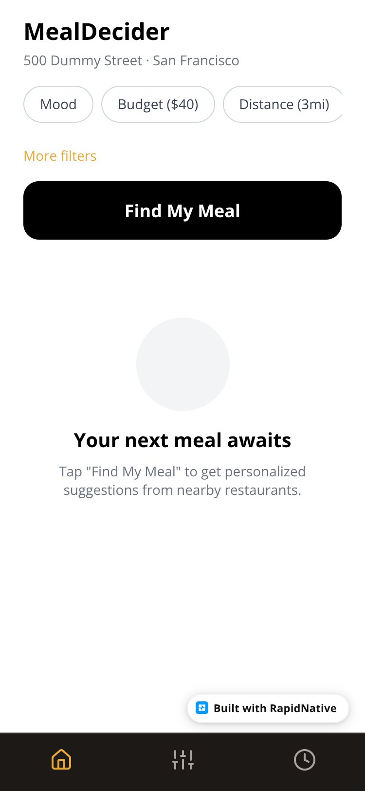MealDecider screen 1