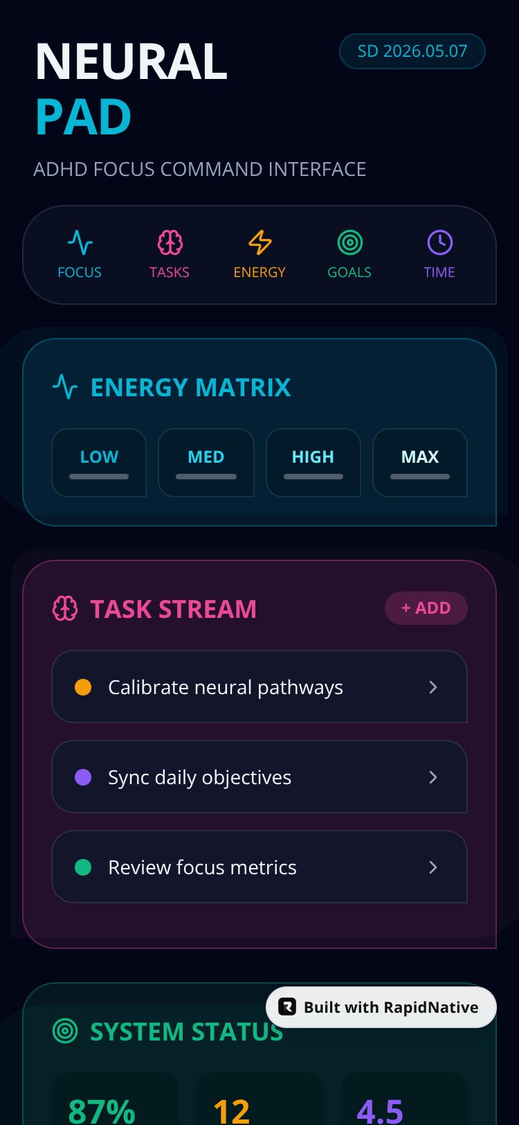NeuralPad Command screen 1