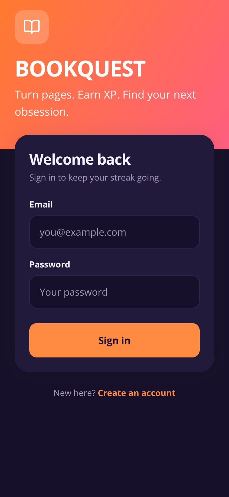BookQuest screen 1