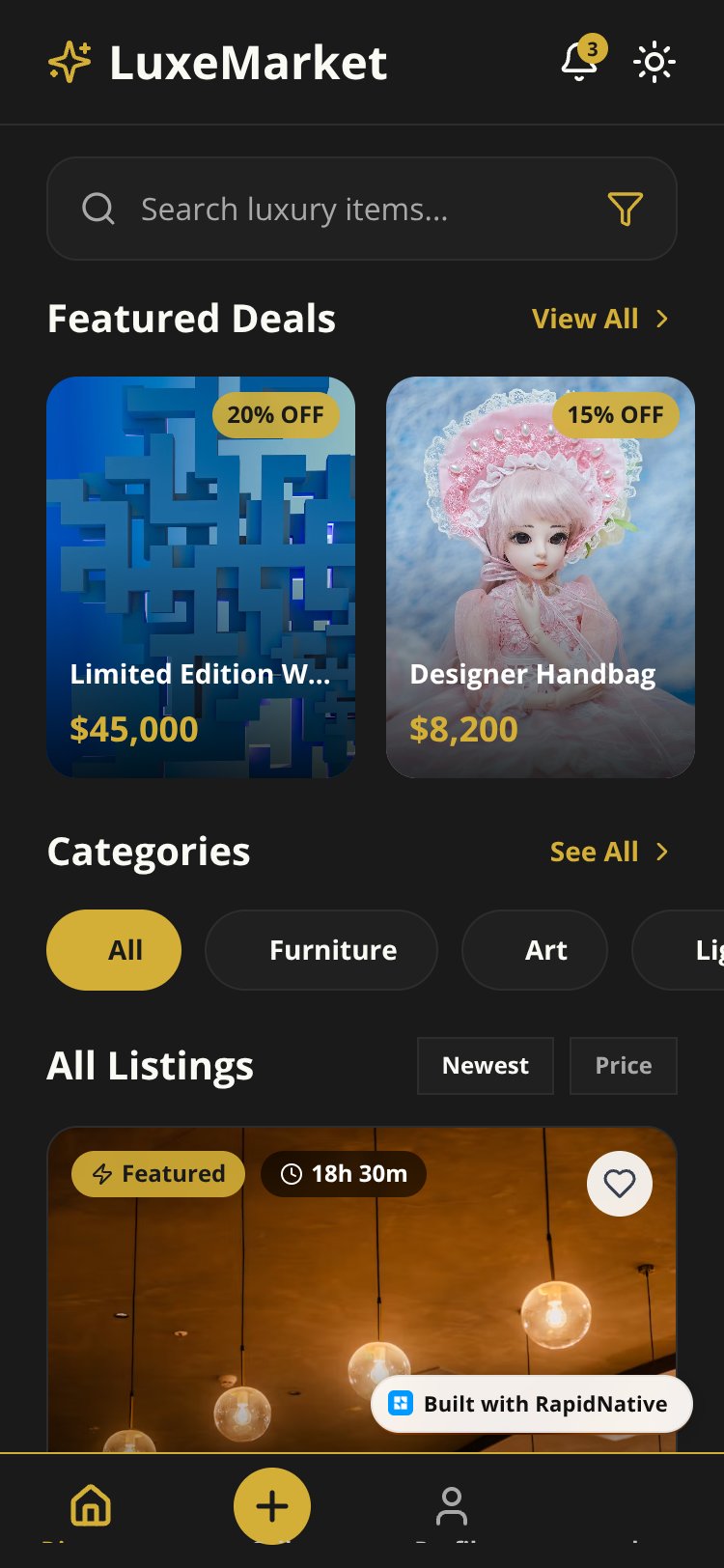 Luxe Marketplace screen 1