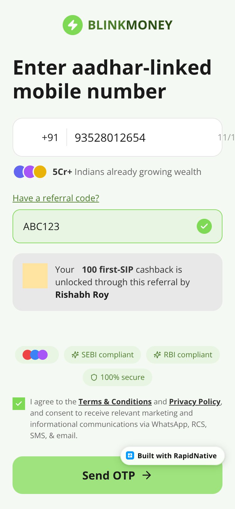 BlinkMoney screen 1