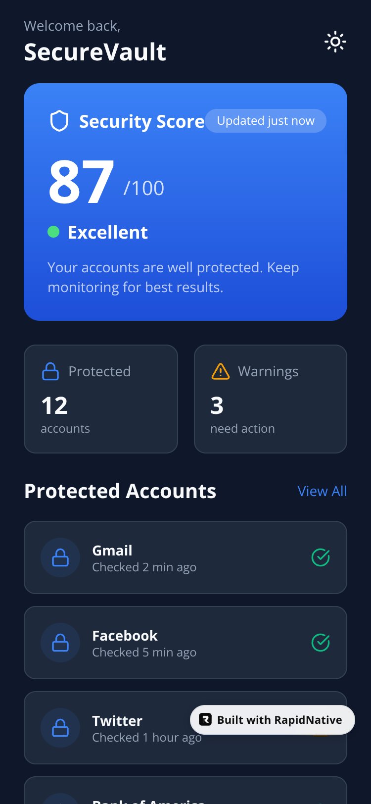 SecureVault screen 1