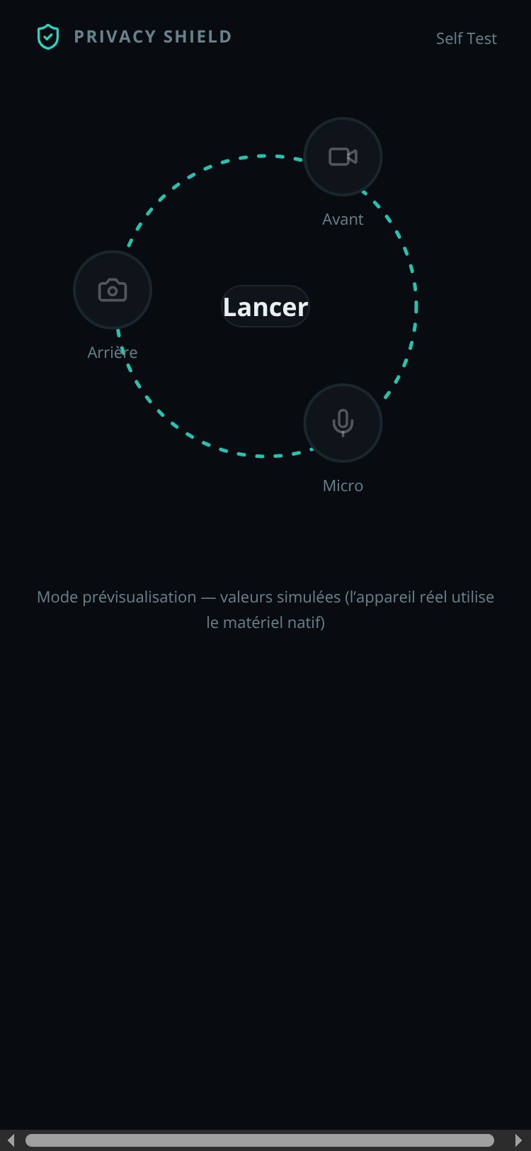 Privacy Shield — Self Test screen 1