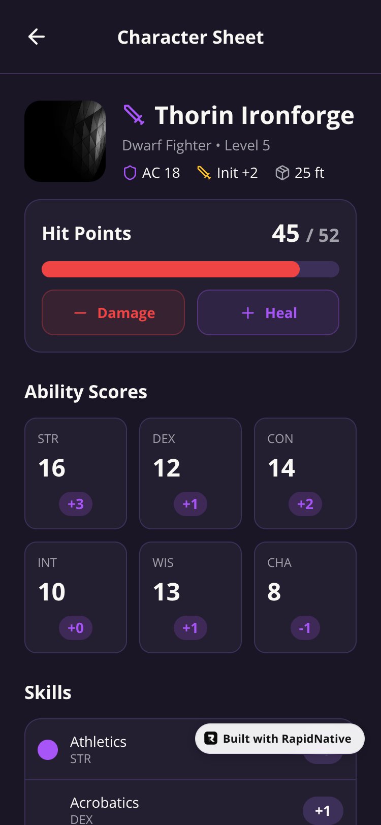 DungeonSheet screen 2
