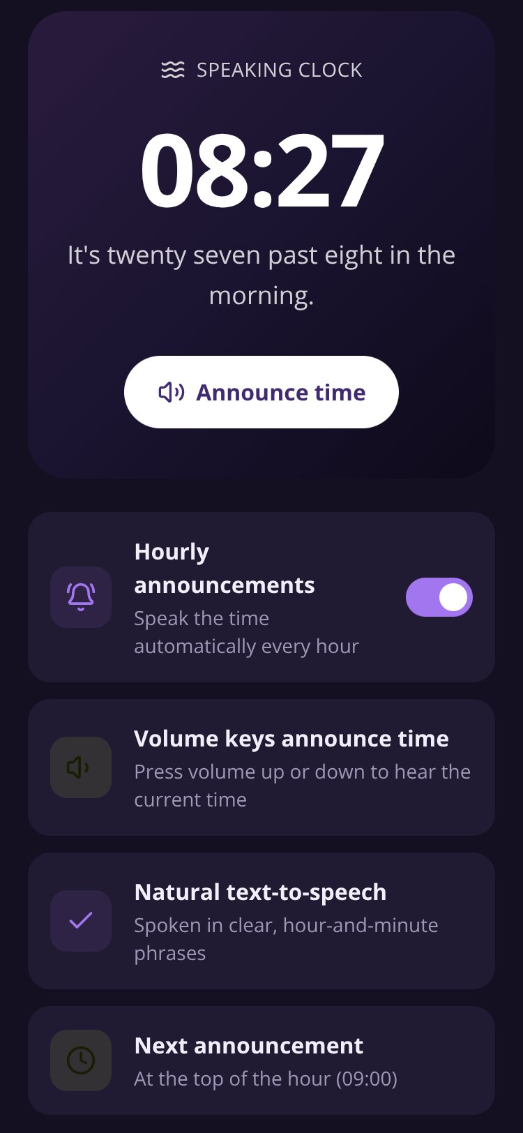 SpeakClock screen 1