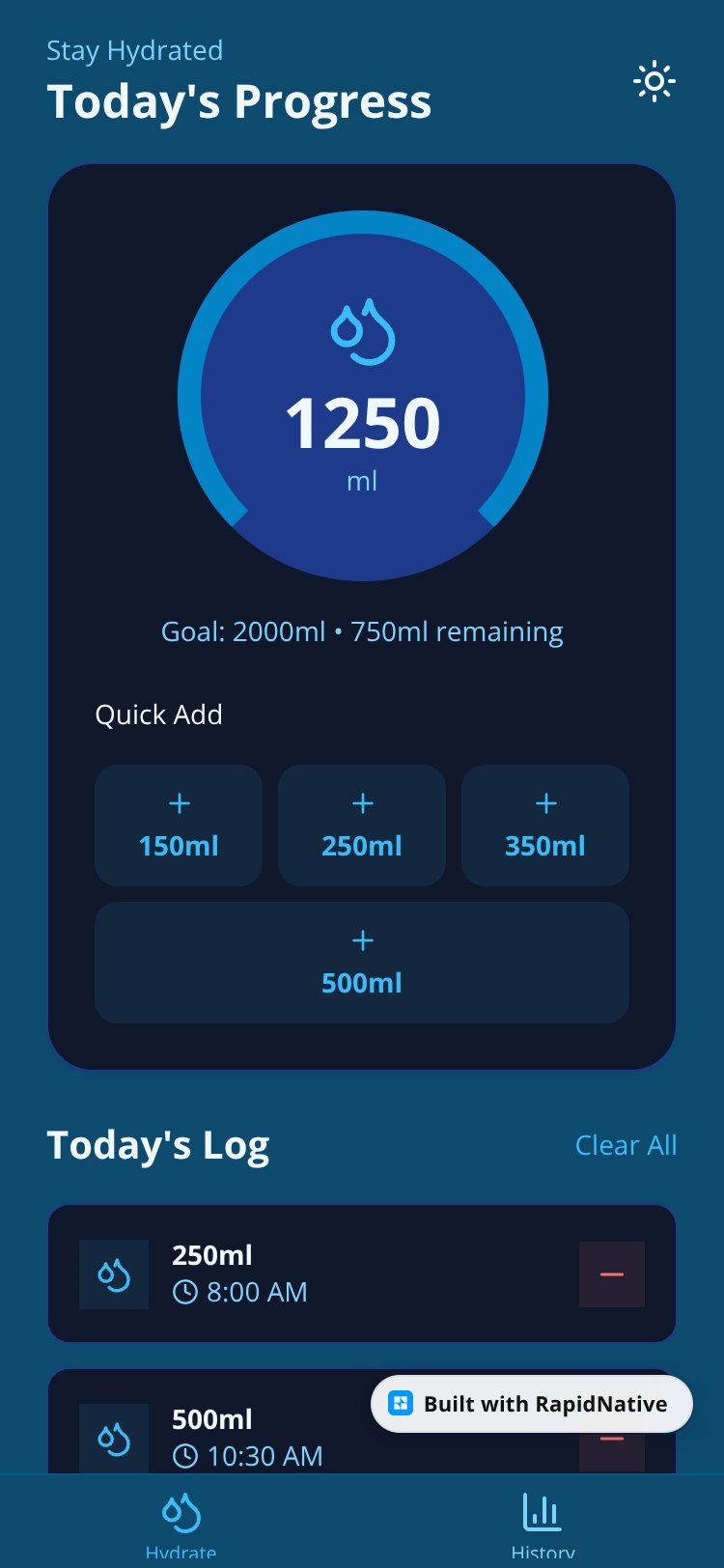 WaterReminder screen 2