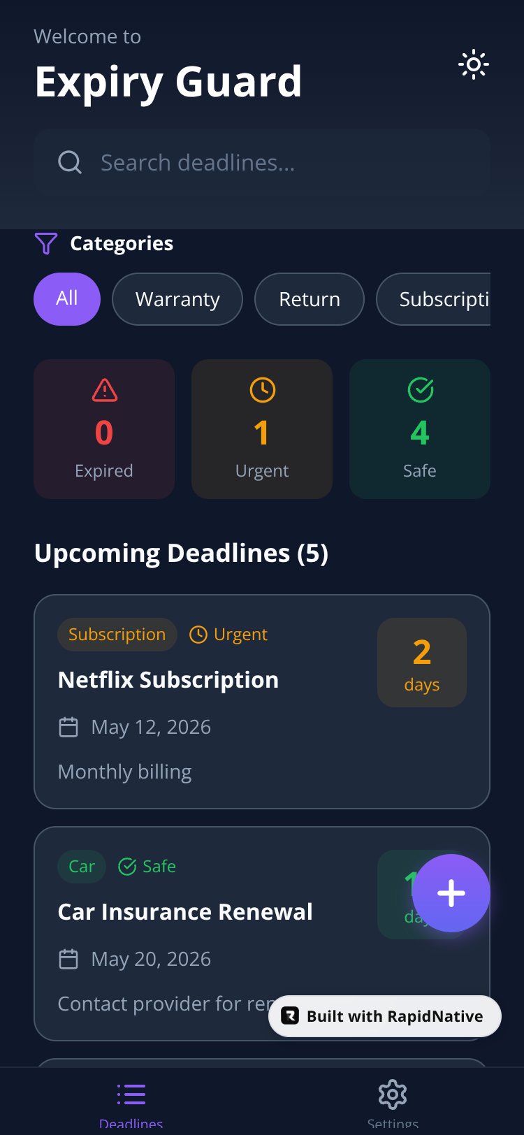 Expiry Guard screen 1