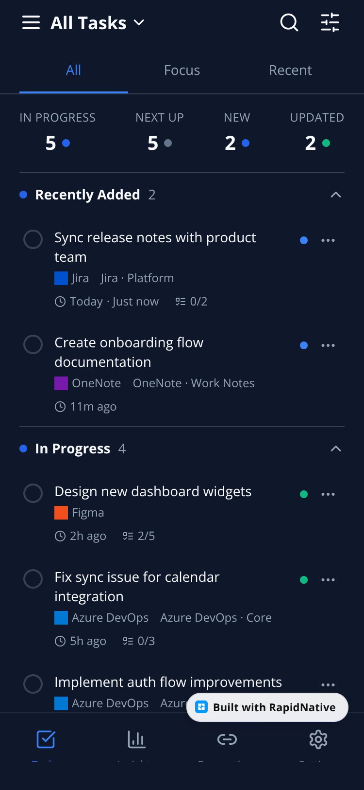 OneTaskList screen 1