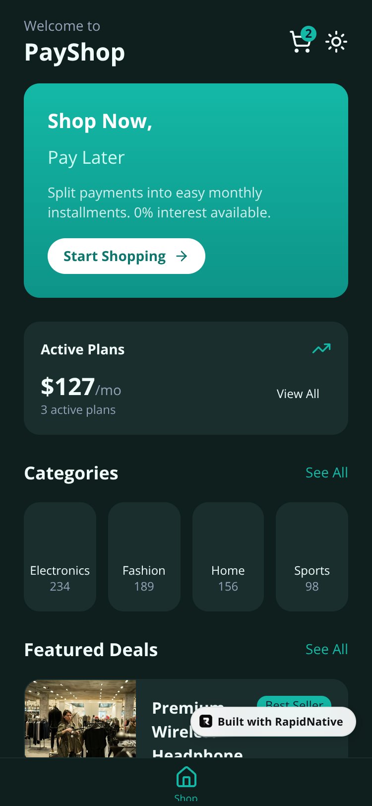 PayShop screen 1