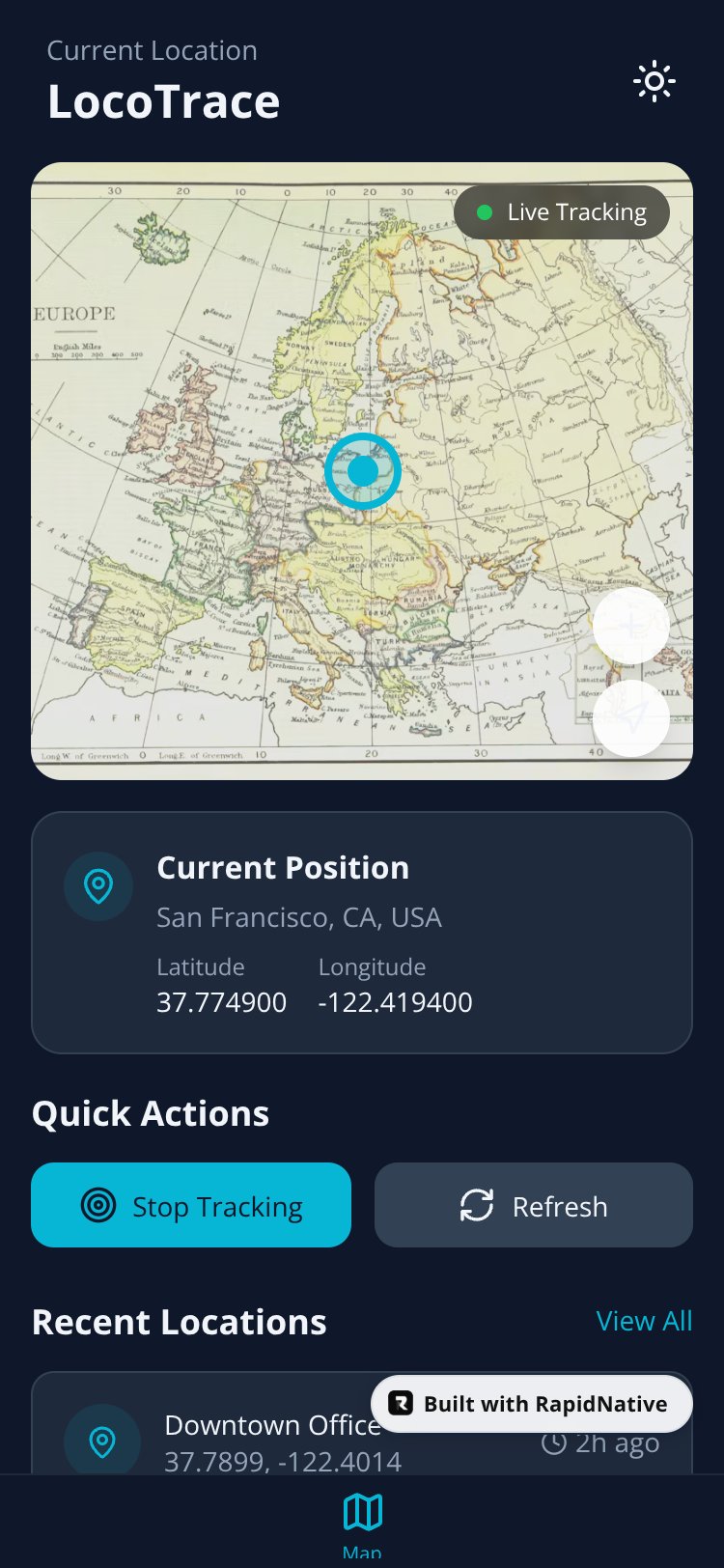 LocoTrace screen 1