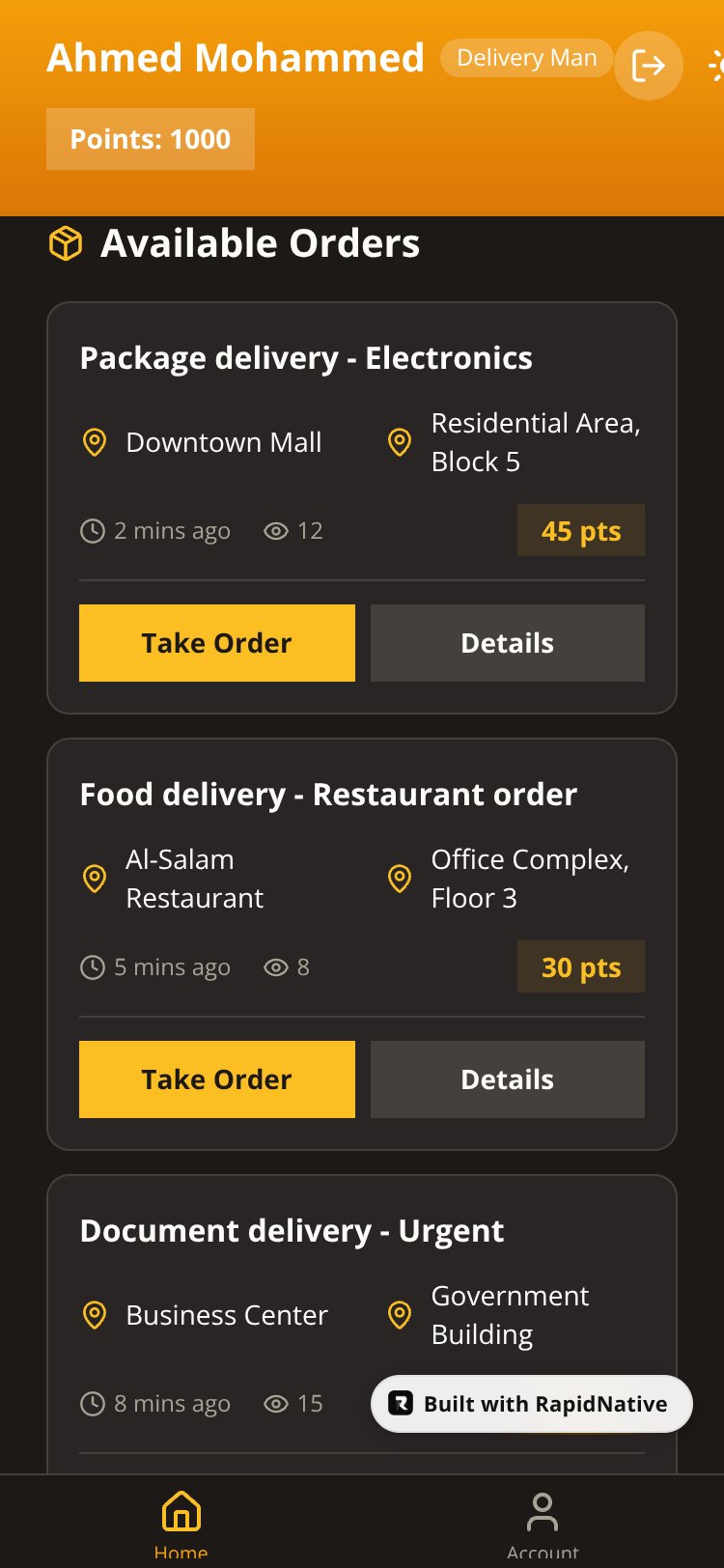 Al-Salam Delivery Platform screen 3