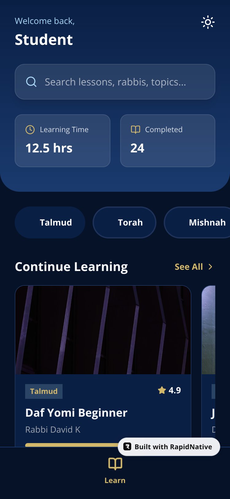 YeshivaLearn screen 1