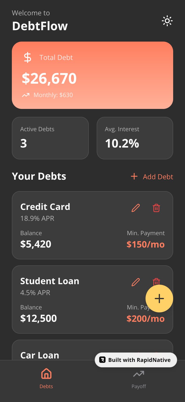 DebtFlow screen 1