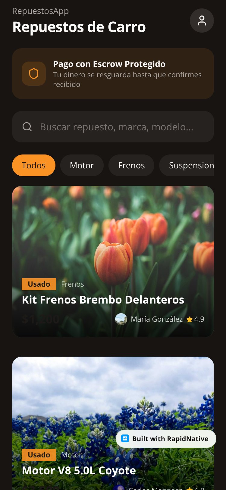 RepuestosApp screen 1