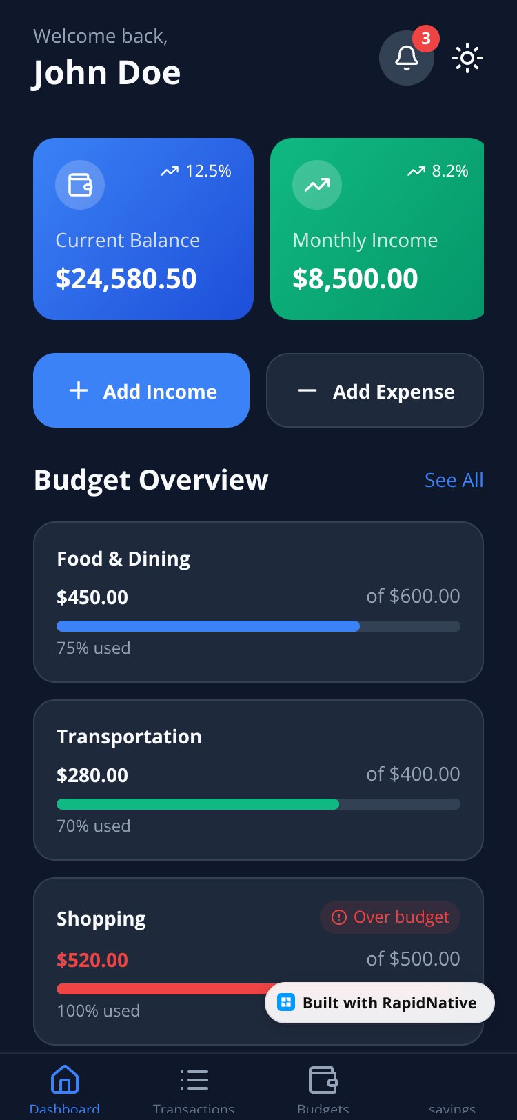 Budget Tracker screen 1