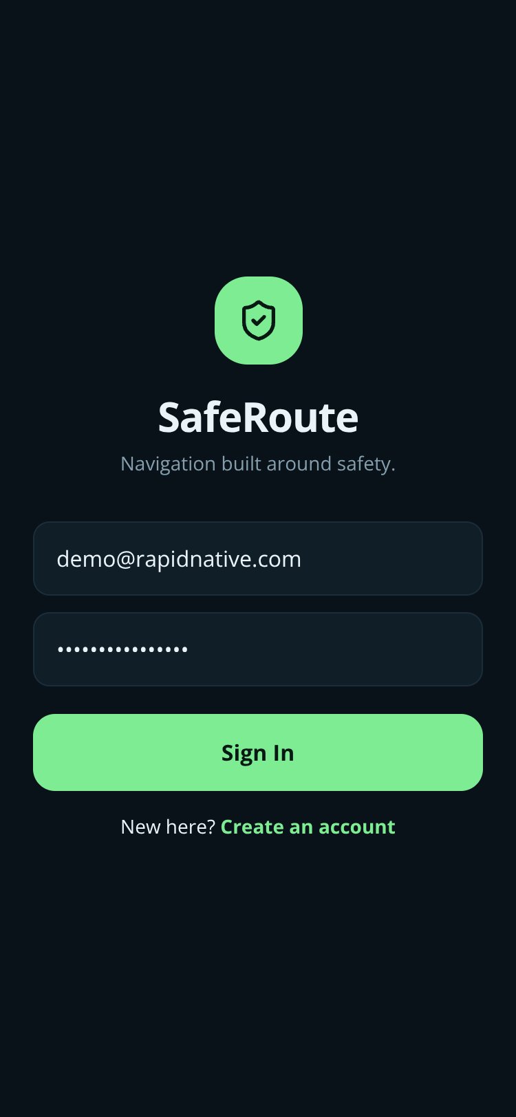 SafeRoute screen 1